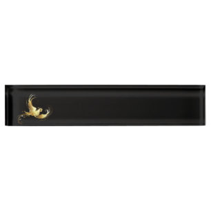 Porte-nom Pour Bureau Oiseau d'or sur Arrière - plan noir