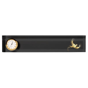Porte-nom Pour Bureau Oiseau doré sur fond noir
