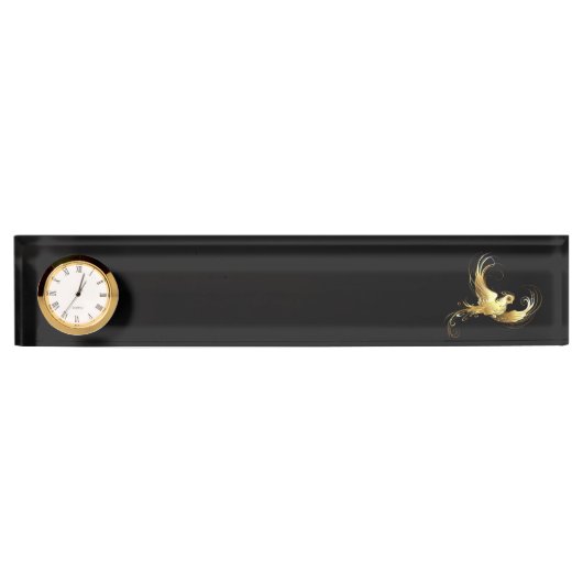 Porte-nom Pour Bureau Oiseau doré sur fond noir (Devant)