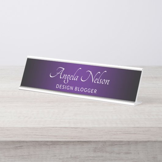 Porte-nom Pour Bureau Ombre violette royale de bord noir (Devant)