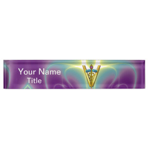 Porte-nom Pour Bureau OR CADUCUS SYMBOLE VÉTÉRINAIRE Turquoise vert pour