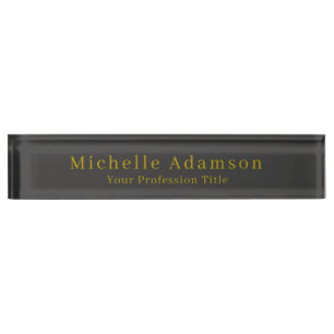 Porte-nom Pour Bureau Or et gris foncé Noir Professionnel Plat Moderne