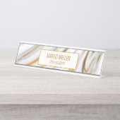 Porte-nom Pour Bureau Or Et Marbre blanc (Devant)