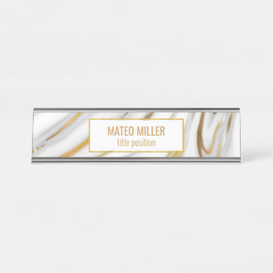 Porte-nom Pour Bureau Or Et Marbre blanc