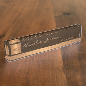 Porte-nom Pour Bureau Or monogrammed luxe élégant cuir marron (Taille)