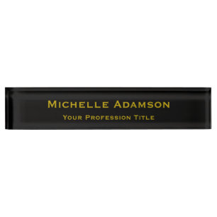 Porte-nom Pour Bureau Or & Noir Couleur Professionnel Plain Moderne