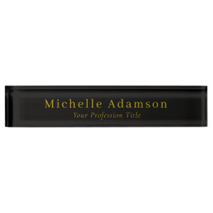 Porte-nom Pour Bureau Or & Noir Couleur Professionnel Plain Moderne