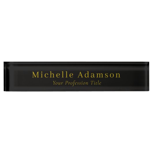 Porte-nom Pour Bureau Or & Noir Couleur Professionnel Plain Moderne (Devant)