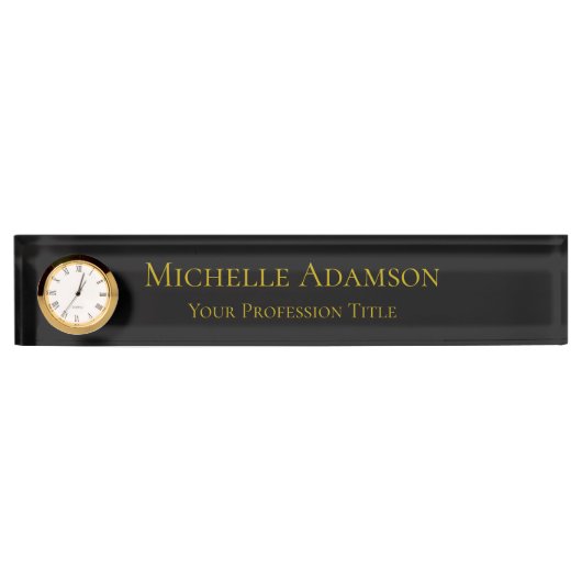 Porte-nom Pour Bureau Or & Noir Couleur Professionnel Plain Moderne (Devant)