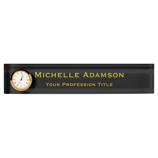 Porte-nom Pour Bureau Or & Noir Couleur Professionnel Plain Moderne (Devant)