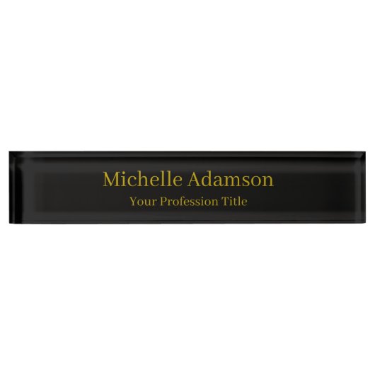 Porte-nom Pour Bureau Or & Noir Couleur Professionnel Plain Moderne (Devant)