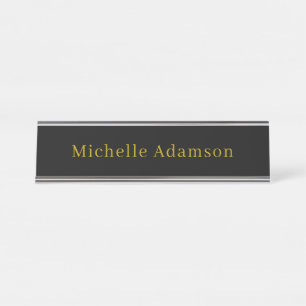 Porte-nom Pour Bureau Or & Noir Couleur Professionnel Uni Moderne