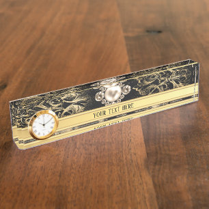 Porte-nom Pour Bureau Or noir Vintage Or orné