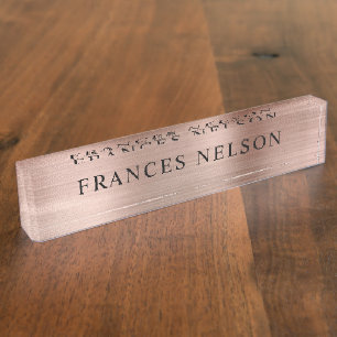 Porte-nom Pour Bureau Or rose métallisé aspect typographie élégante seri