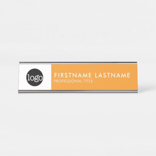Porte-nom Pour Bureau Orange moderne et blanc - Ajouter Logo, Nom, Titre (Devant)