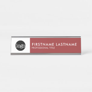 Porte-nom Pour Bureau Orange moderne et blanc - Ajouter Logo, Nom, Titre