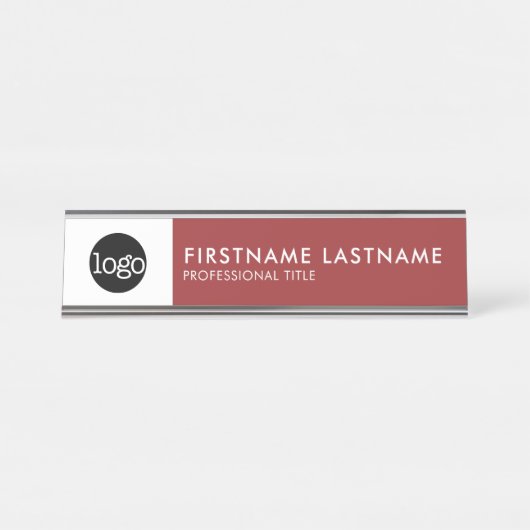 Porte-nom Pour Bureau Orange moderne et blanc - Ajouter Logo, Nom, Titre (Devant)