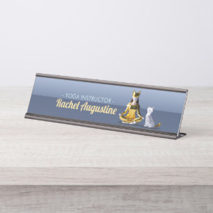 Porte-nom Pour Bureau Origami Gold Foil Yoga Méditer Catwoman and Cat