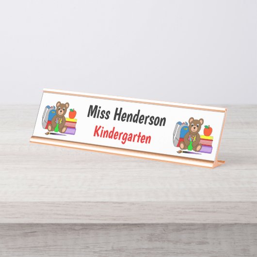 Porte-nom Pour Bureau Ours en peluche avec fournitures scolaires Enseign (Devant)