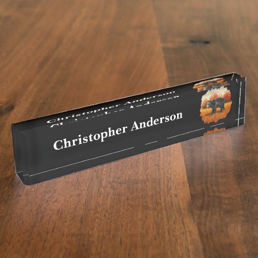 Porte-nom Pour Bureau Ours noir en forêt d'automne (Taille)