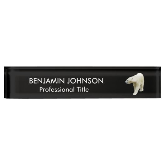 Porte-nom Pour Bureau Ours polaire sur le noir (Devant)