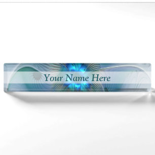 Porte-nom Pour Bureau Ovations debout, fractale abstraite bleu turquoise