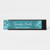 Porte-nom Pour Bureau Pailleté Dégradé Turquoise Foncé (Devant)
