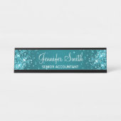 Porte-nom Pour Bureau Pailleté Dégradé Turquoise Foncé (Devant)