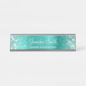 Porte-nom Pour Bureau Pailleté Turquoise Clair Feuille (Devant)