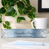Porte-nom Pour Bureau Paillettes Argentées Bleu Clair Feuille