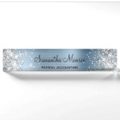 Porte-nom Pour Bureau Paillettes Argentées Bleu Clair Feuille (Devant)