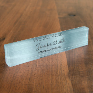 Porte-nom Pour Bureau Paillettes Faux Bleu Clair Féminin