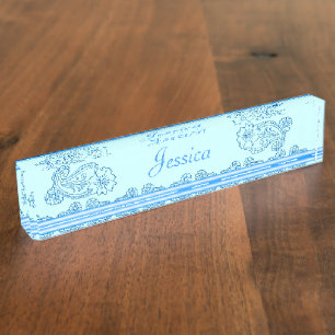 Porte-nom Pour Bureau Paisley Flower (bleu)