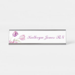 Porte-nom Pour Bureau Pale Purple Floral Tulip Infirmière
