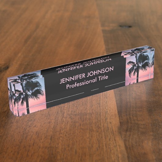 Porte-nom Pour Bureau Palmiers tropicaux au coucher du soleil (Taille)