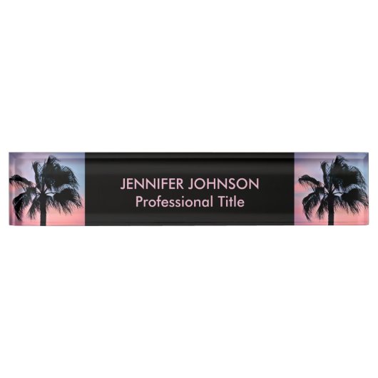 Porte-nom Pour Bureau Palmiers tropicaux au coucher du soleil (Devant)