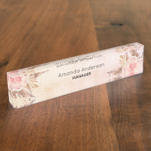 Porte-nom Pour Bureau Pampas herbe rose pâle rose rose or