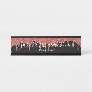 Porte-nom Pour Bureau Pancarte de bureau à gouttes de paillettes rose ch