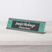 Porte-nom Pour Bureau Panneau Bureau de Parties scintillant turquoise (Devant)