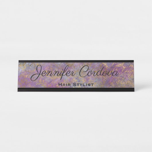 Porte-nom Pour Bureau Panneau de bureau violet abstrait (Devant)