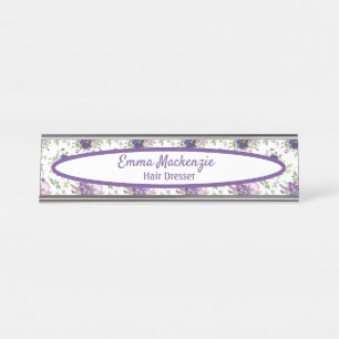 Porte-nom Pour Bureau Panneau de fleurs violettes de la station florale
