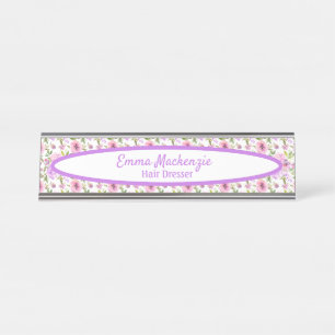 Porte-nom Pour Bureau Panneau de fleurs violettes roses de la station fl