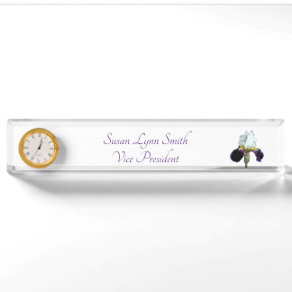 Porte-nom Pour Bureau Panneau de nom de bureau Iris violet et blanc