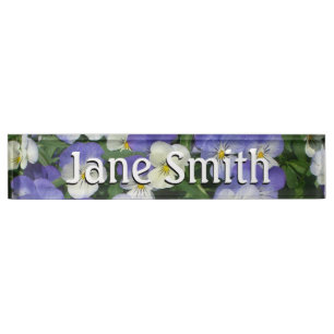 Porte-nom Pour Bureau Pansies violettes Jardin Floral