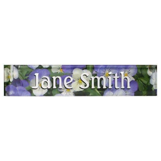 Porte-nom Pour Bureau Pansies violettes Jardin Floral (Devant)