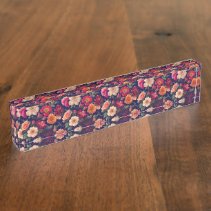 Porte-nom Pour Bureau Papier peint à motifs floraux
