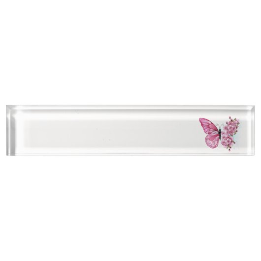 Porte-nom Pour Bureau Papillon à fleurs avec Sakura rose (Devant)