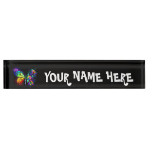 Porte-nom Pour Bureau Papillon arc-en-ciel