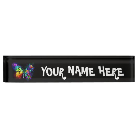 Porte-nom Pour Bureau Papillon arc-en-ciel (Devant)