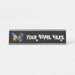Porte-nom Pour Bureau Papillon arc-en-ciel
